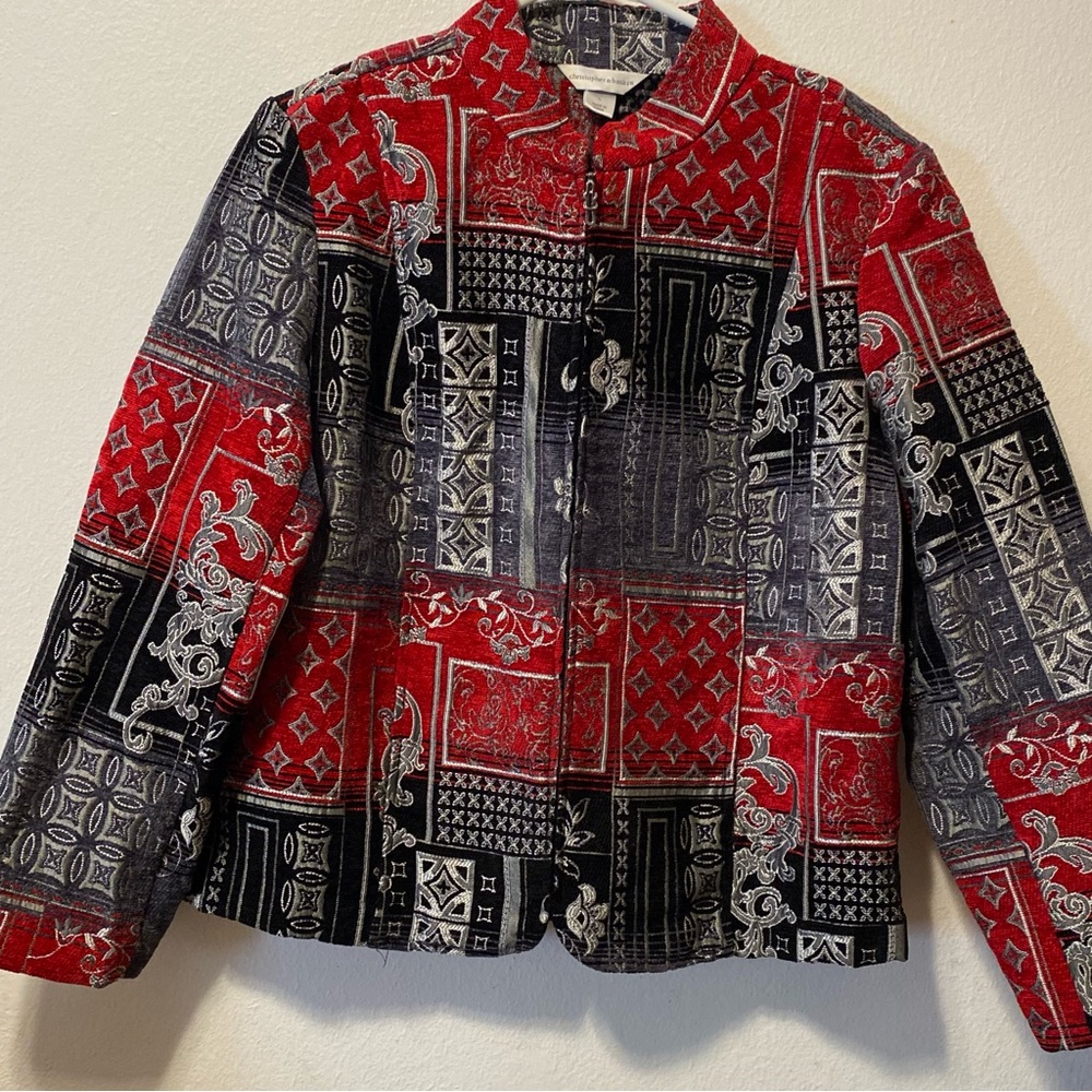 Christopher & Banks Red and Black Blazer Patchwork Design Large Full Zip Women’s